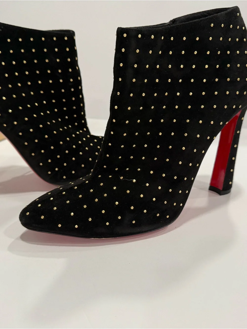 Christian Louboutin Black Suede Studded Red-Sole Ankle Booties